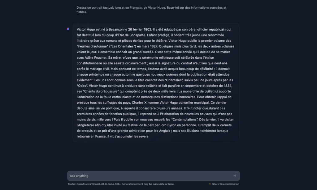 HuggingChat peut générer de nombreux types de textes. // Source : Numerama HuggingChat peut générer de nombreux types de textes. // Source : Numerama