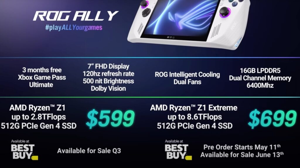 Les deux versions de la Rog Ally // Source : Capture YouTube Les deux versions de la Rog Ally // Source : Capture YouTube