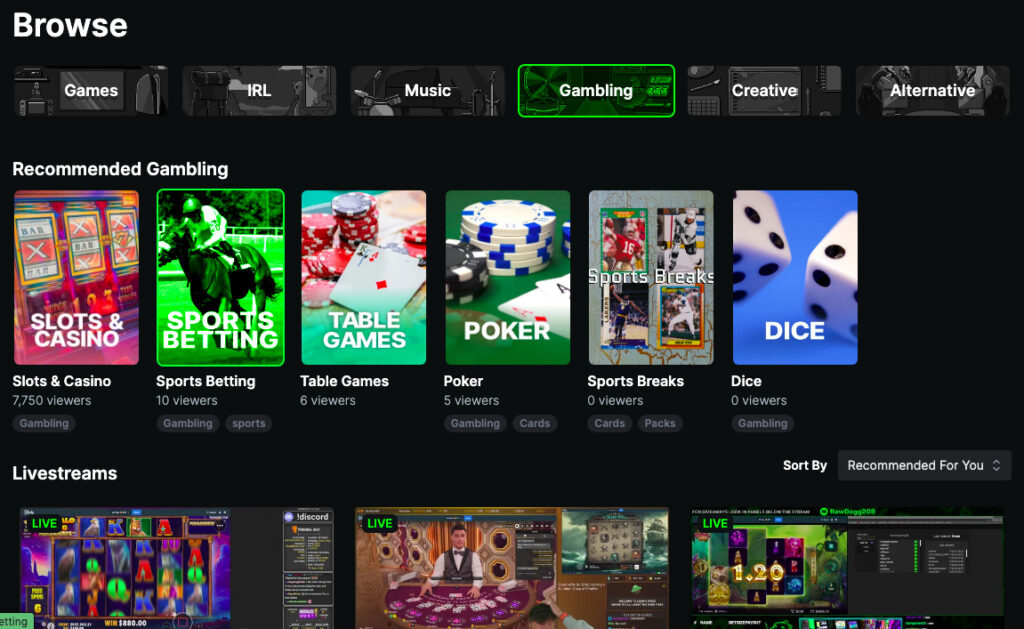 La plateforme de streaming vidéo Kick est dispose d'un espace dédié aux jeux d'argent et de hasard // Source : Kick (Numerama) La plateforme de streaming vidéo Kick est dispose d'un espace dédié aux jeux d'argent et de hasard // Source : Kick (Numerama)