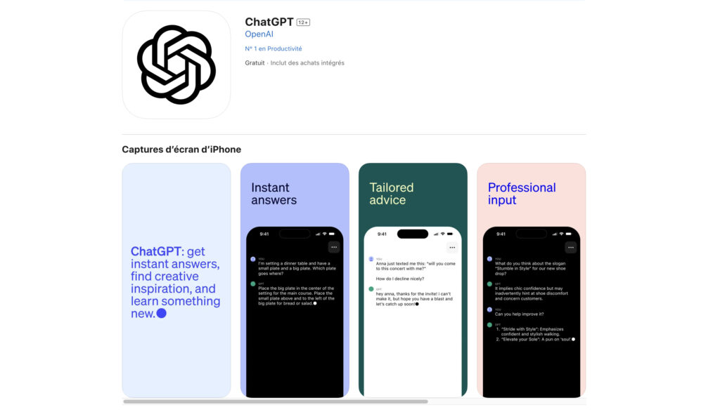 ChatGPT sur l'App Store. // Source : Lien App Store ChatGPT sur l'App Store. // Source : Lien App Store