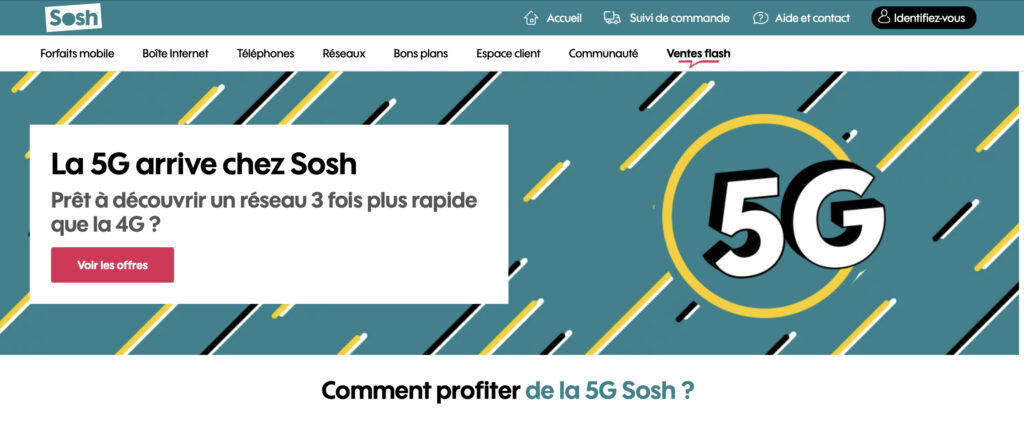 Oups, Sosh a publié trop tôt sa page d'information sur la 5G. // Source : Capture Numerama Oups, Sosh a publié trop tôt sa page d'information sur la 5G. // Source : Capture Numerama
