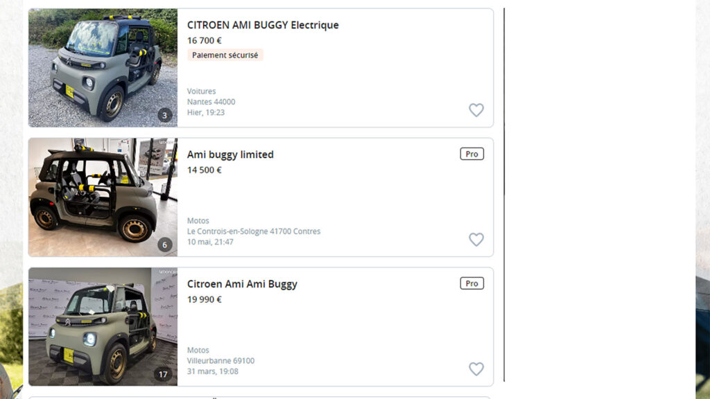 Annonces Ami Buggy 2022 le 23/05/2023 // Source : Capture écran leboncoin Annonces Ami Buggy 2022 le 23/05/2023 // Source : Capture écran leboncoin