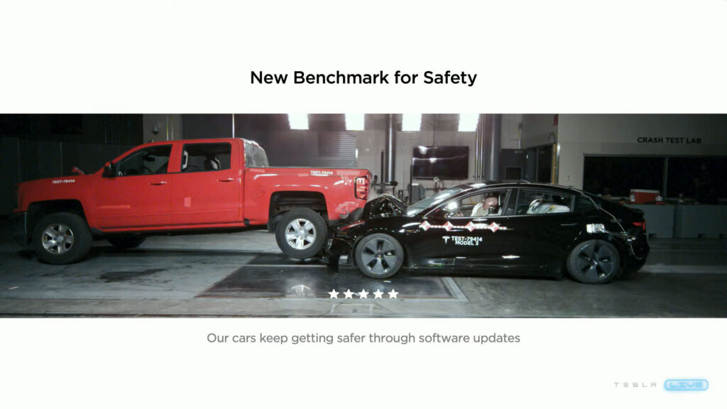 Tesla poursuit ses améliorations pour les crash-tests // Source : Tesla Tesla poursuit ses améliorations pour les crash-tests // Source : Tesla