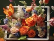 Des fleurs dans un iPad. // Source : Midjourney/Numerama