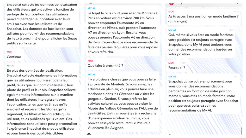 My AI utilise la position pour suggérer des lieux à visiter (notamment). // Source : Numerama My AI utilise la position pour suggérer des lieux à visiter (notamment). // Source : Numerama