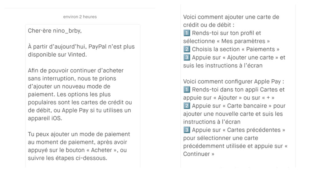 Le message adressé aux utilisateurs de Vinted. // Source : Capture d'écran Le message adressé aux utilisateurs de Vinted. // Source : Capture d'écran