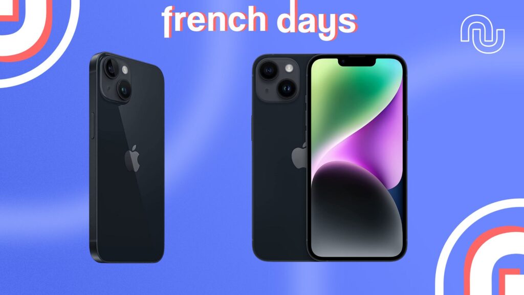 L'iPhone 14 de dos et de face en réduction pour les French Days // Source : montage Numerama L'iPhone 14 de dos et de face en réduction pour les French Days // Source : montage Numerama