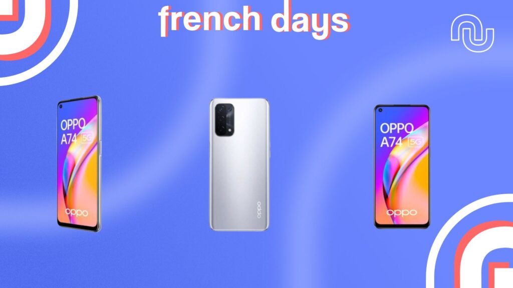 L'Oppo A74 en promotion pour les French Days vu de face, de dos et de profil // Source : montage Numerama L'Oppo A74 en promotion pour les French Days vu de face, de dos et de profil // Source : montage Numerama
