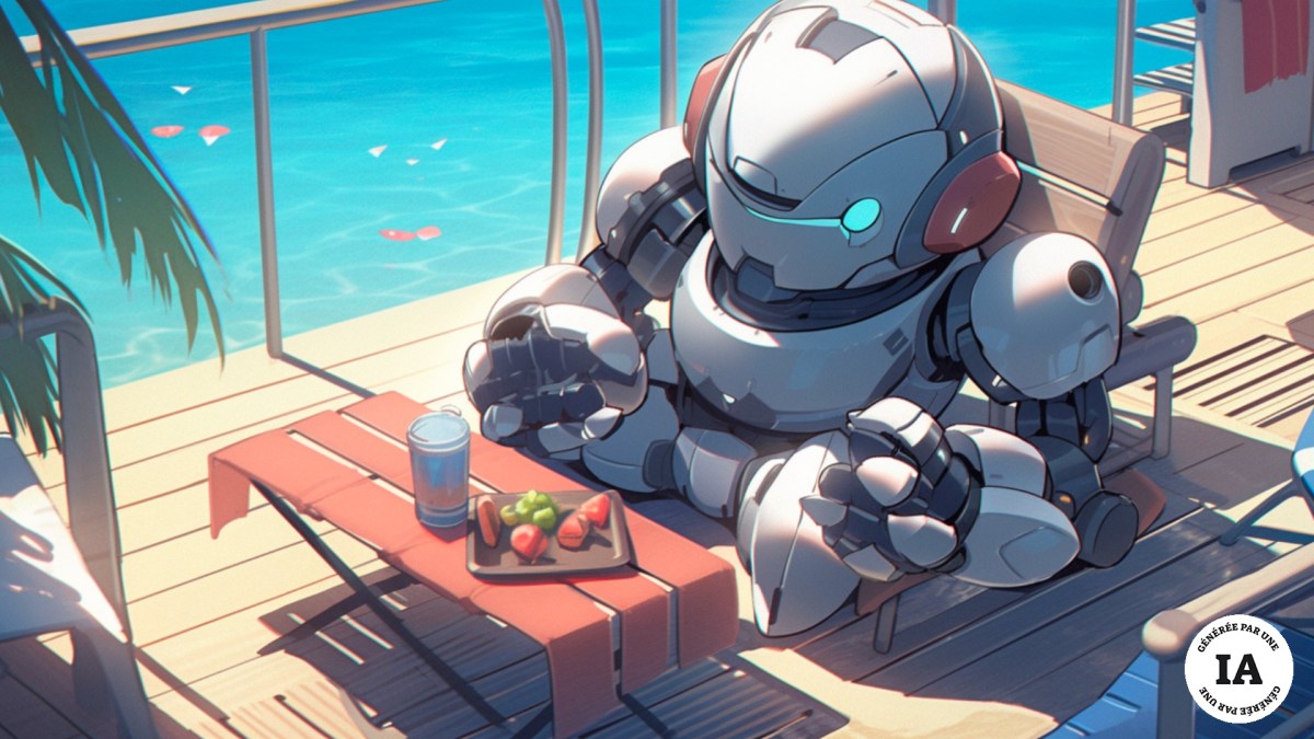 Un robot sur la plage. // Source : Numerama avec Midjourney Un robot sur la plage. // Source : Numerama avec Midjourney