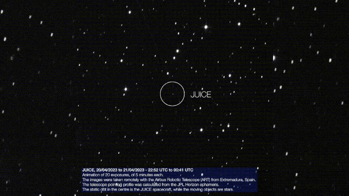 Entre les étoiles, JUICE s'est trouvée une belle place. // Source : Via Twiter Airbus Space Entre les étoiles, JUICE s'est trouvée une belle place. // Source : Via Twiter Airbus Space