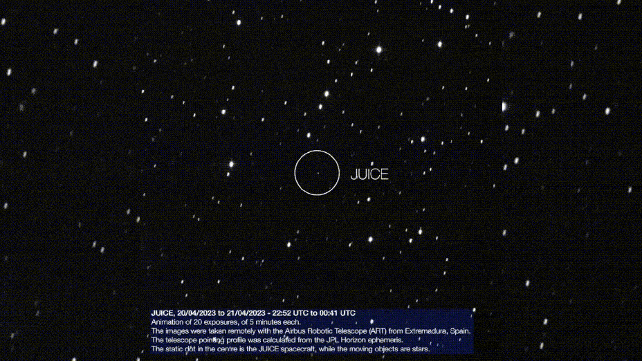 Entre les étoiles, JUICE s'est trouvée une belle place. // Source : Via Twiter Airbus Space Entre les étoiles, JUICE s'est trouvée une belle place. // Source : Via Twiter Airbus Space