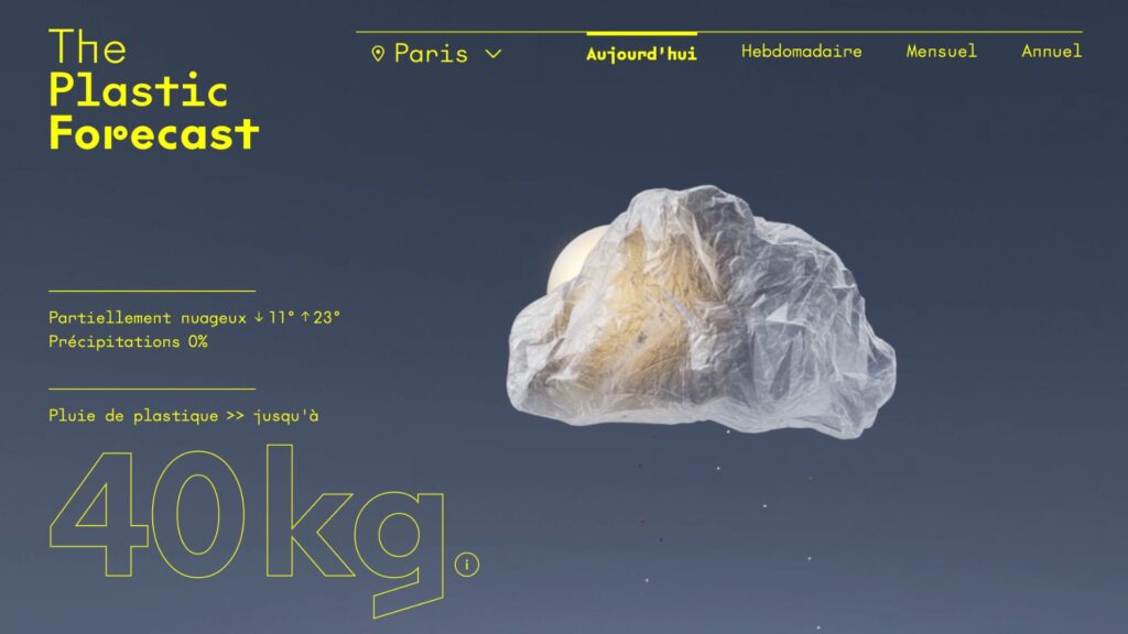 La « pluie de plastique » annoncée le vendredi 26 mai. // Source : Capture d'écran The Plastic Forecast La « pluie de plastique » annoncée le vendredi 26 mai. // Source : Capture d'écran The Plastic Forecast