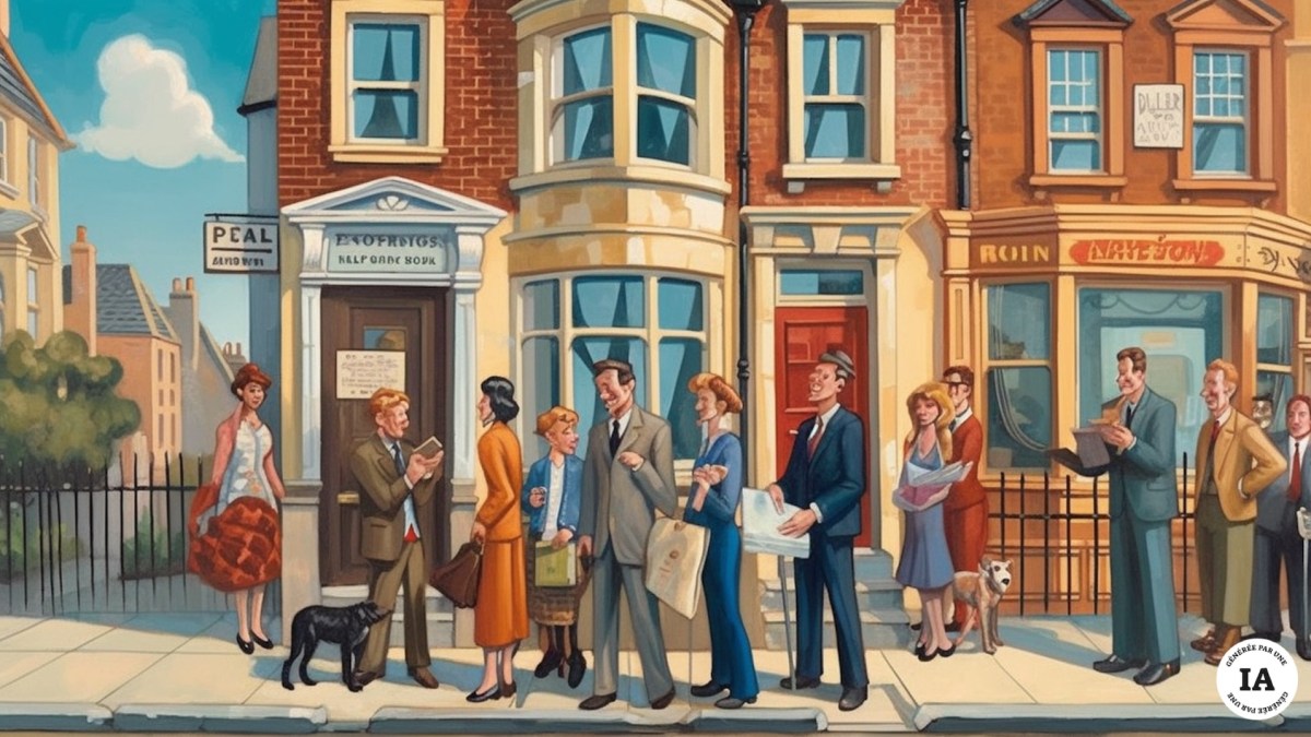 Des gens attendent pour visiter une maison // Source : Numerama avec Midjourney Des gens attendent pour visiter une maison // Source : Numerama avec Midjourney