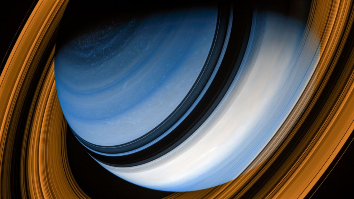 Saturne en fausses couleurs. // Source : Flickr/CC/Kevin Gill (image recadrée) Saturne en fausses couleurs. // Source : Flickr/CC/Kevin Gill (image recadrée)