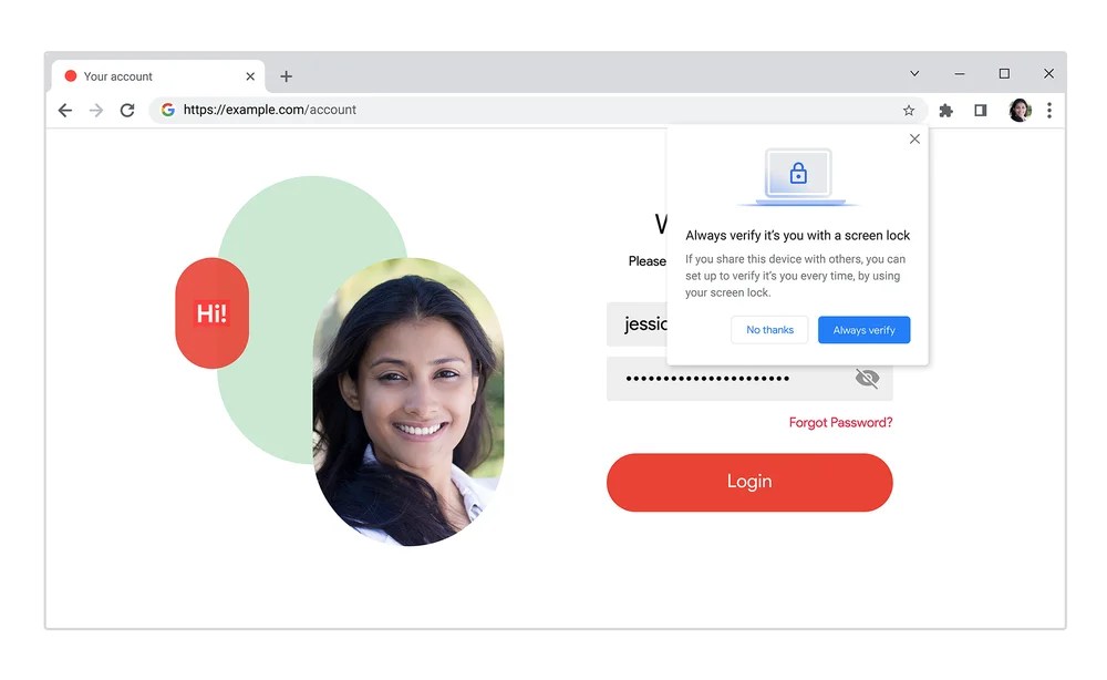 L'authentification biométrique va débarquer sur PC et Mac pour Google. // Source : Google L'authentification biométrique va débarquer sur PC et Mac pour Google. // Source : Google