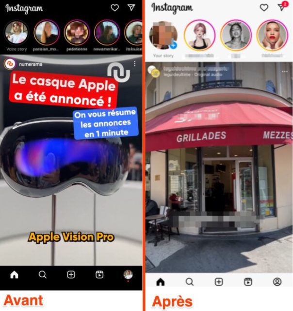 La version "avant" (gauche) des stories, et la version "après" (droite) La version "avant" (gauche) des stories, et la version "après" (droite)