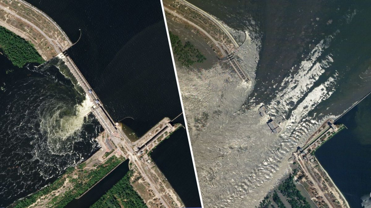 Source : Le barrage de Kakhovka avant/après la destruction. Images satellite de Planet Labs Source : Le barrage de Kakhovka avant/après la destruction. Images satellite de Planet Labs