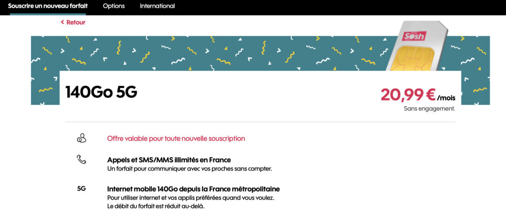 La nouvelle offre 5G de Sosh. // Source : Capture Numerama La nouvelle offre 5G de Sosh. // Source : Capture Numerama