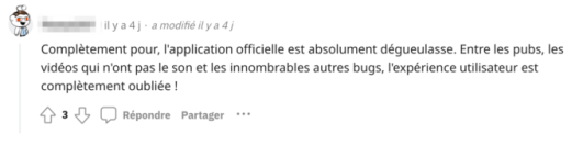 Capture d'écran d'un commentaire
Source : r/france Capture d'écran d'un commentaire
Source : r/france