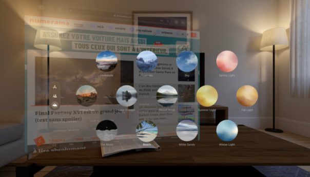 Tous les environnements proposés sur la page d'accueil de visionOS, si on souhaite se couper du vrai monde. Tous les environnements proposés sur la page d'accueil de visionOS, si on souhaite se couper du vrai monde.