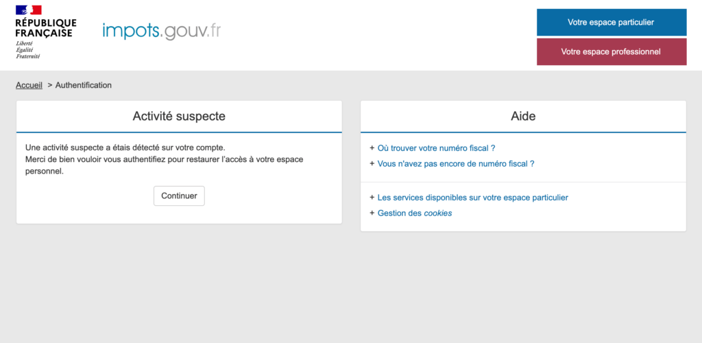 Le site clone des impôts, créé par les cybercriminels. // Source : Numerama Le site clone des impôts, créé par les cybercriminels. // Source : Numerama