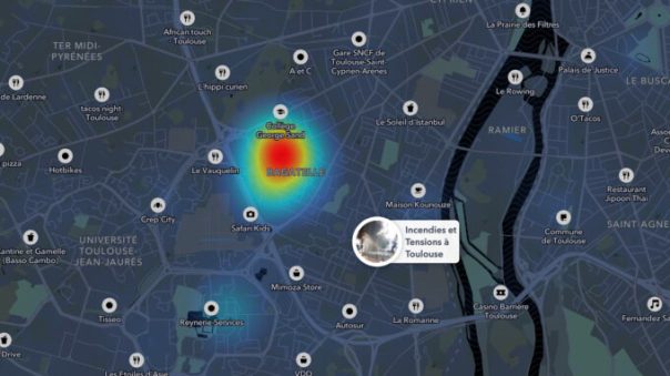 Capture d'écran de la Snapmap à Toulouse Source : Snapchat Capture d'écran de la Snapmap à Toulouse Source : Snapchat