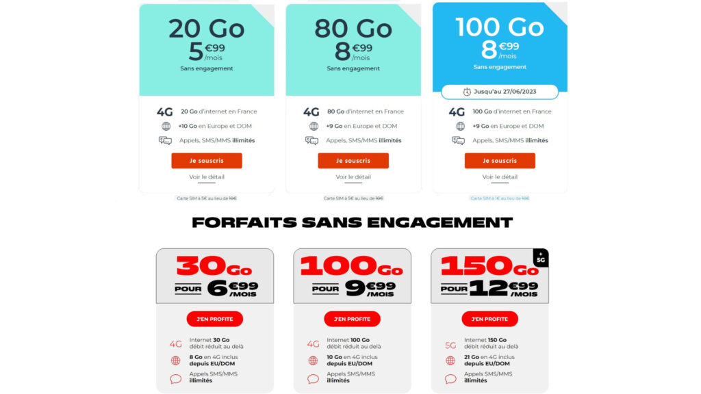 Cdiscount Mobile (haut) et NRJ Mobile (bas) proposent sensiblementles mêmes forfaits // Source : Cdiscount / NRJ Mobile Cdiscount Mobile (haut) et NRJ Mobile (bas) proposent sensiblementles mêmes forfaits // Source : Cdiscount / NRJ Mobile