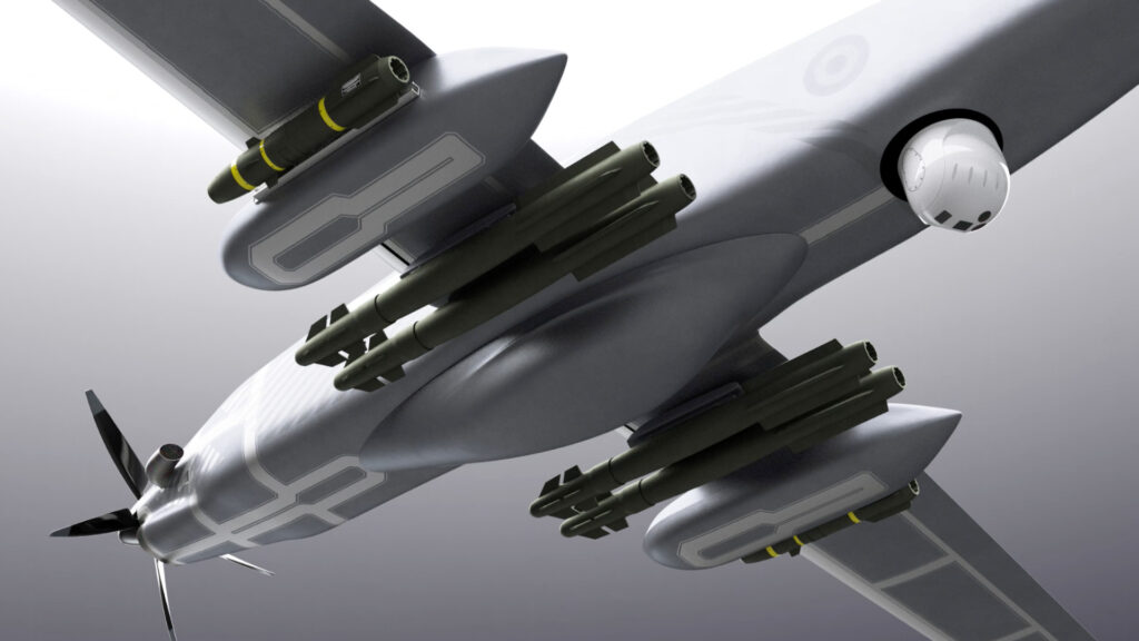 Le « ventre » de l'appareil avec les missiles embarqués. // Source : Turgis et Gaillard Le « ventre » de l'appareil avec les missiles embarqués. // Source : Turgis et Gaillard
