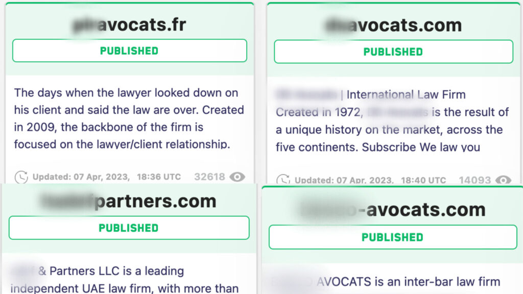 Des cabinets d'avocats victimes de cyberattaques sur le site de Lockbit, dont deux français. // Source : Numerama Des cabinets d'avocats victimes de cyberattaques sur le site de Lockbit, dont deux français. // Source : Numerama