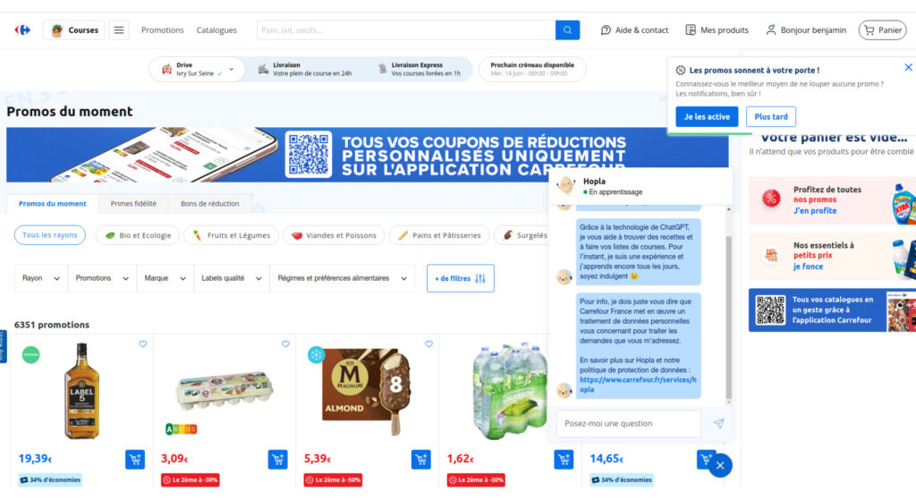 L'interface de l'IA manque de clarté. // Source : Capture d'écran Carrefour L'interface de l'IA manque de clarté. // Source : Capture d'écran Carrefour