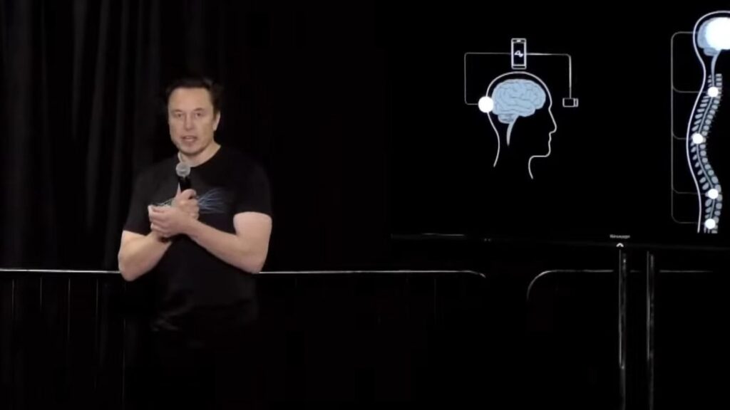 Elon Musk lors de la dernière présentation des avancées de Neuralink. // Source : Neuralink Elon Musk lors de la dernière présentation des avancées de Neuralink. // Source : Neuralink