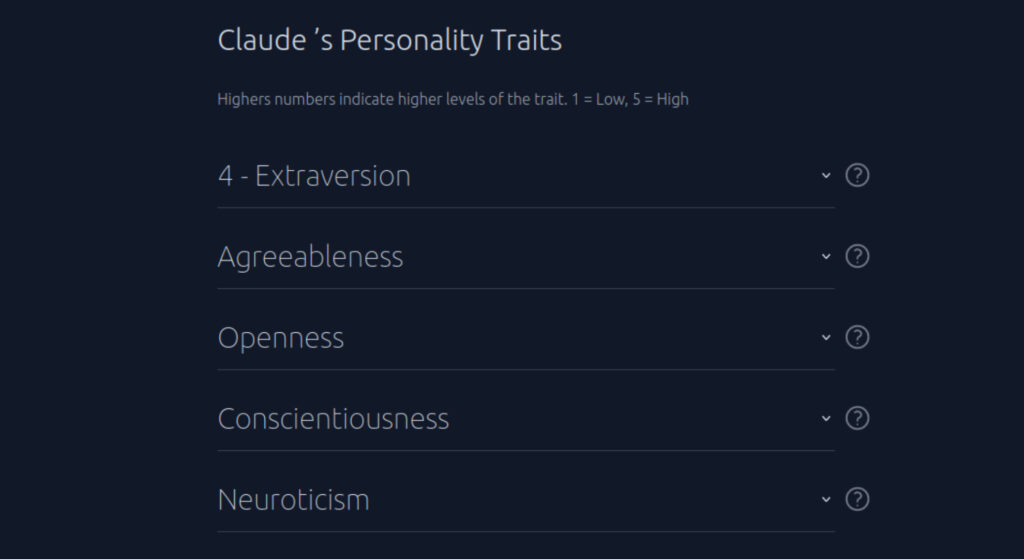 L'utilisateur doit configurer cinq traits de personnalité. // Source : Capture d'écran L'utilisateur doit configurer cinq traits de personnalité. // Source : Capture d'écran