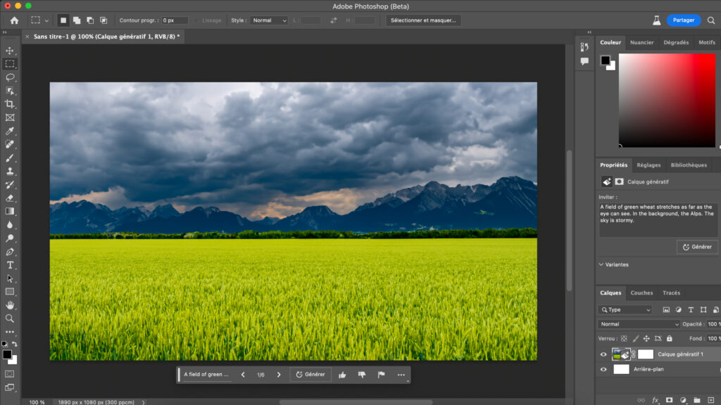 Un image entièrement générée par l'IA dans Photoshop. // Source : Capture d'écran Un image entièrement générée par l'IA dans Photoshop. // Source : Capture d'écran