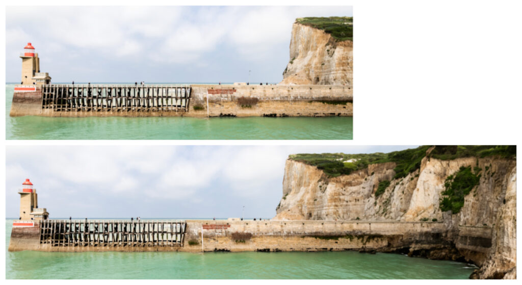 En haut l'image originale, en bas l'image étendue par IA. // Source : Capture d'écran En haut l'image originale, en bas l'image étendue par IA. // Source : Capture d'écran