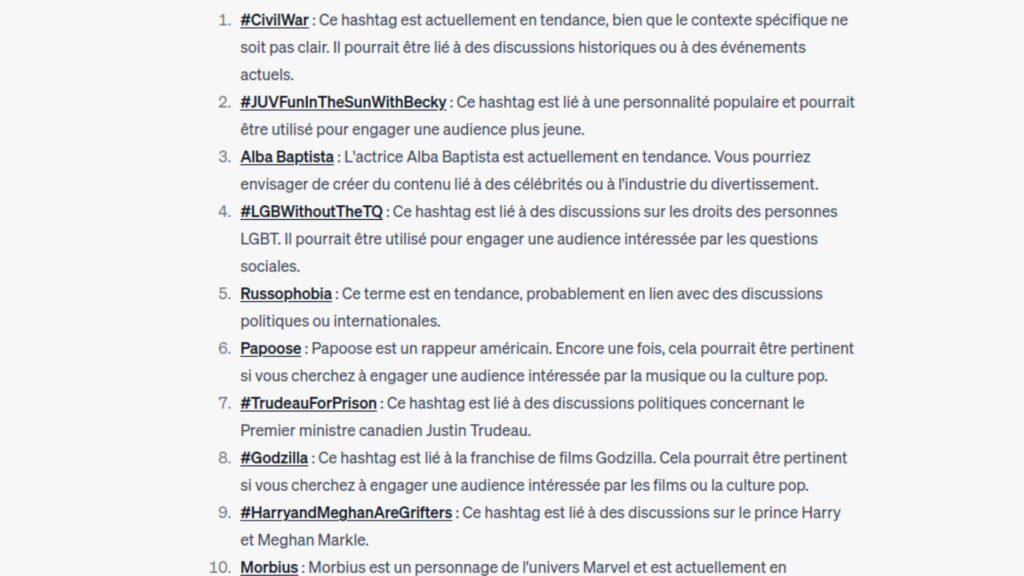 Social Search est utile pour faire analyser à ChatGPT des tendances sur Twitter. // Source : Capture d'écran Social Search est utile pour faire analyser à ChatGPT des tendances sur Twitter. // Source : Capture d'écran