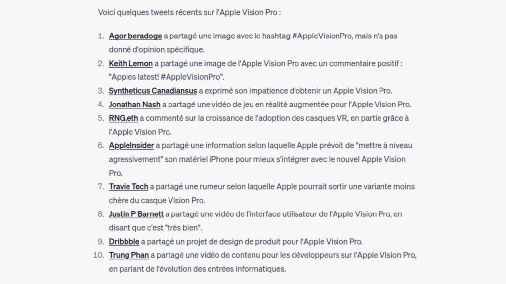 Que pensent les Twittos de l'Apple Vision ? // Source : Capture d'écran Que pensent les Twittos de l'Apple Vision ? // Source : Capture d'écran