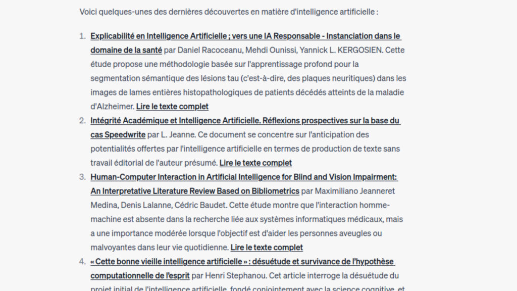 Les dernières publications scientifiques sur l'intelligence artificielle. // Source : Capture d'écran Les dernières publications scientifiques sur l'intelligence artificielle. // Source : Capture d'écran