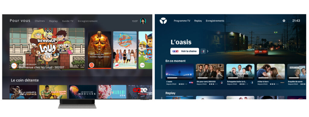 À gauche, l'interface de Free OKEE. À droite, celle de Bouygues. À gauche, l'interface de Free OKEE. À droite, celle de Bouygues.