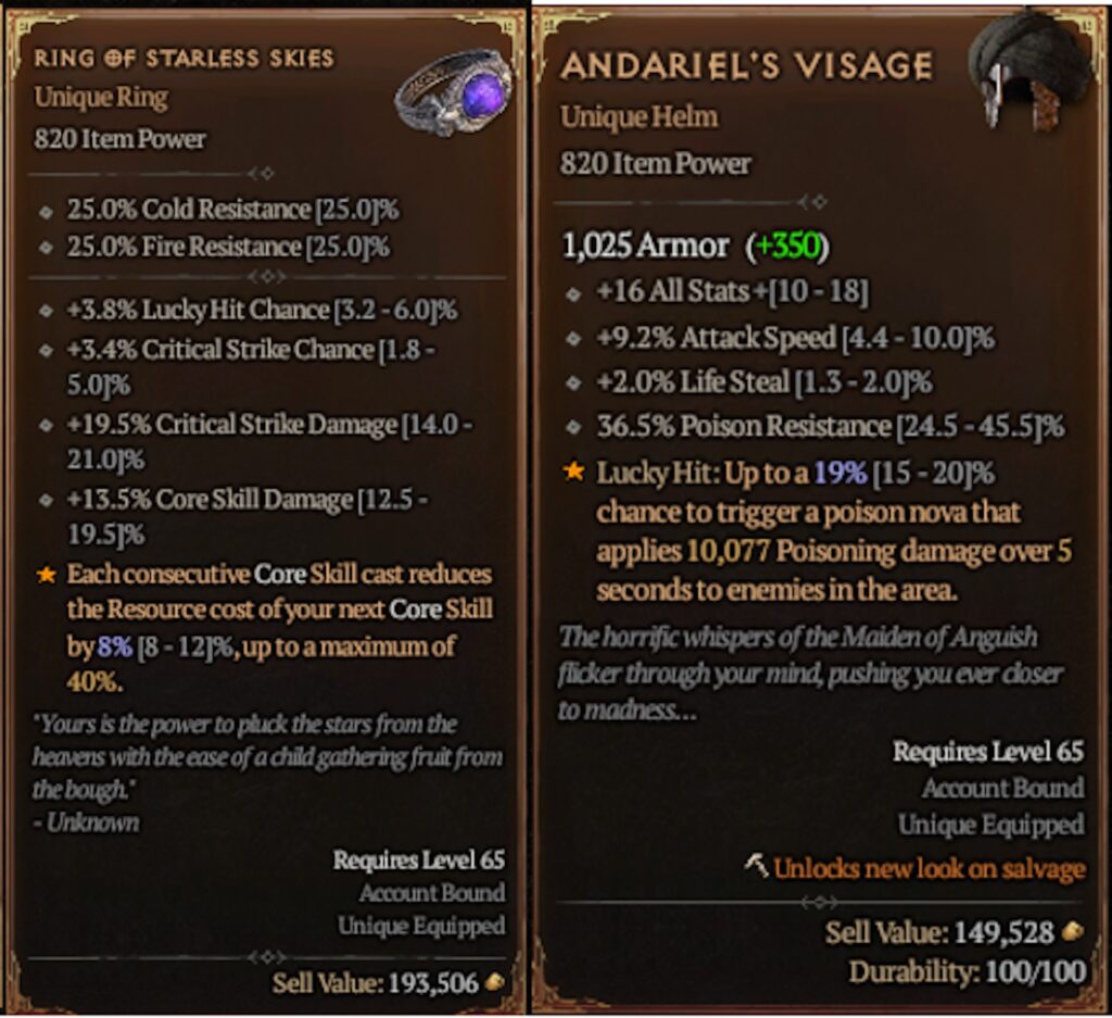 Les objets les plus rares de Diablo IV // Source : Twitter Adam Jackson Les objets les plus rares de Diablo IV // Source : Twitter Adam Jackson
