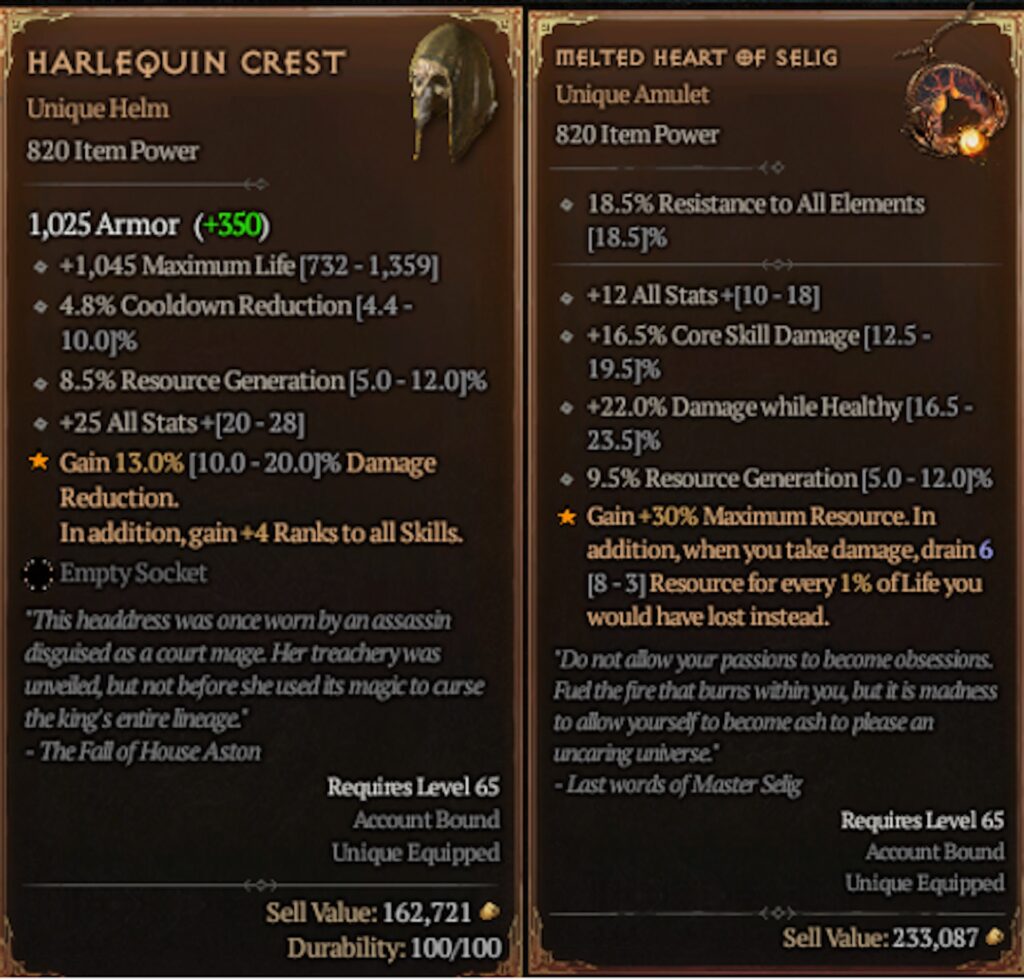 Les objets les plus rares de Diablo IV // Source : Twitter Adam Jackson Les objets les plus rares de Diablo IV // Source : Twitter Adam Jackson