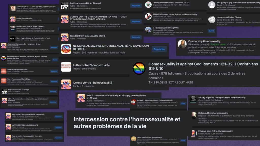 Les groupes et pages Facebook ayant des propos homophobes // Source : Capture d'écran Numerama Les groupes et pages Facebook ayant des propos homophobes // Source : Capture d'écran Numerama