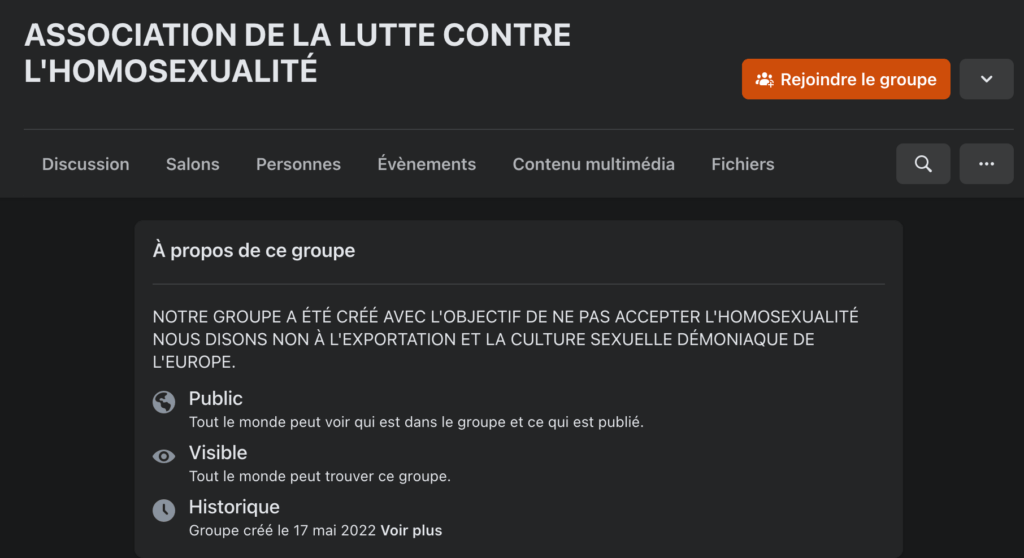 Le groupe a été créé le jour même de notre premier signalement à Facebook // Source : Capture d'écran Numerama Le groupe a été créé le jour même de notre premier signalement à Facebook // Source : Capture d'écran Numerama