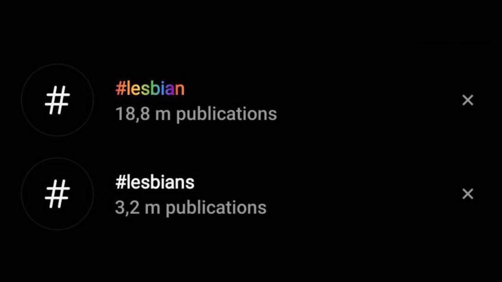 Le hashtag #lesbian est masqué sur Instagram // Source : Capture d'écran Numerama Le hashtag #lesbian est masqué sur Instagram // Source : Capture d'écran Numerama
