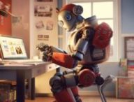 Un robot faisant les devoirs // Source : Numerama avec Midjourney
