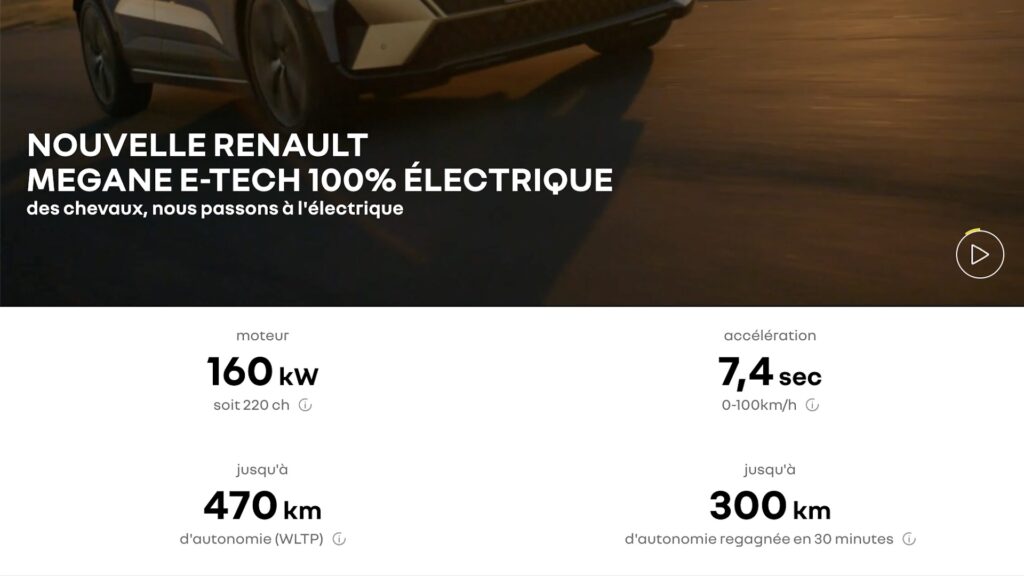 La capacité de charge rapide est mise en avant par Renault sur la Mégane e-tech // Source : Renault La capacité de charge rapide est mise en avant par Renault sur la Mégane e-tech // Source : Renault