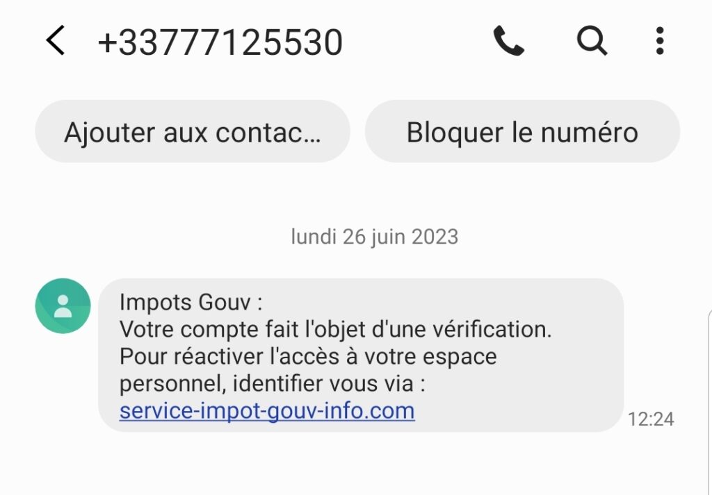Le SMS de phishing reçu ce 26 juin. // Source : Numerama Le SMS de phishing reçu ce 26 juin. // Source : Numerama