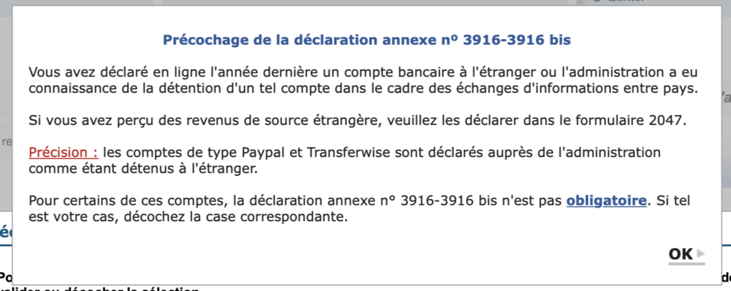 Si vous avez déjà enregistré un compte à l'étranger dans le passé, les impôts se souviendront des coordonnées.