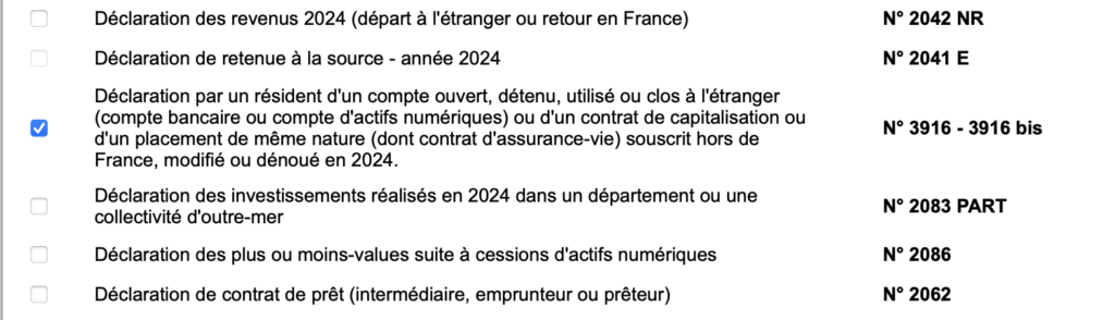 Cette case doit impérativement être cochée pour accéder à la page dédiée à la déclaration des comptes ouverts ou clos à l'étranger.