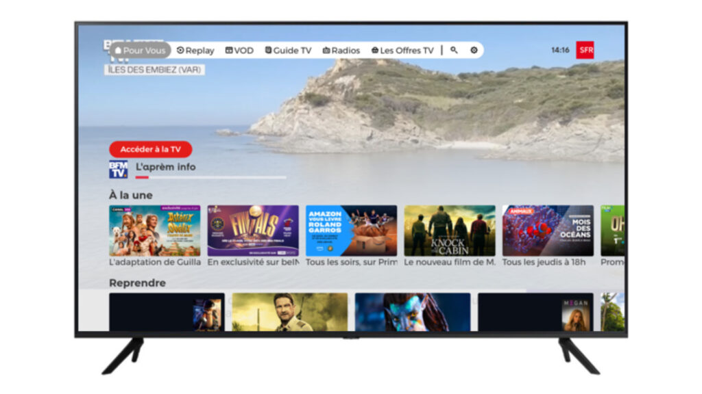 L'interface de SFR TV sur Samsung reprend l'interface des box de l'opérateur. L'interface de SFR TV sur Samsung reprend l'interface des box de l'opérateur.