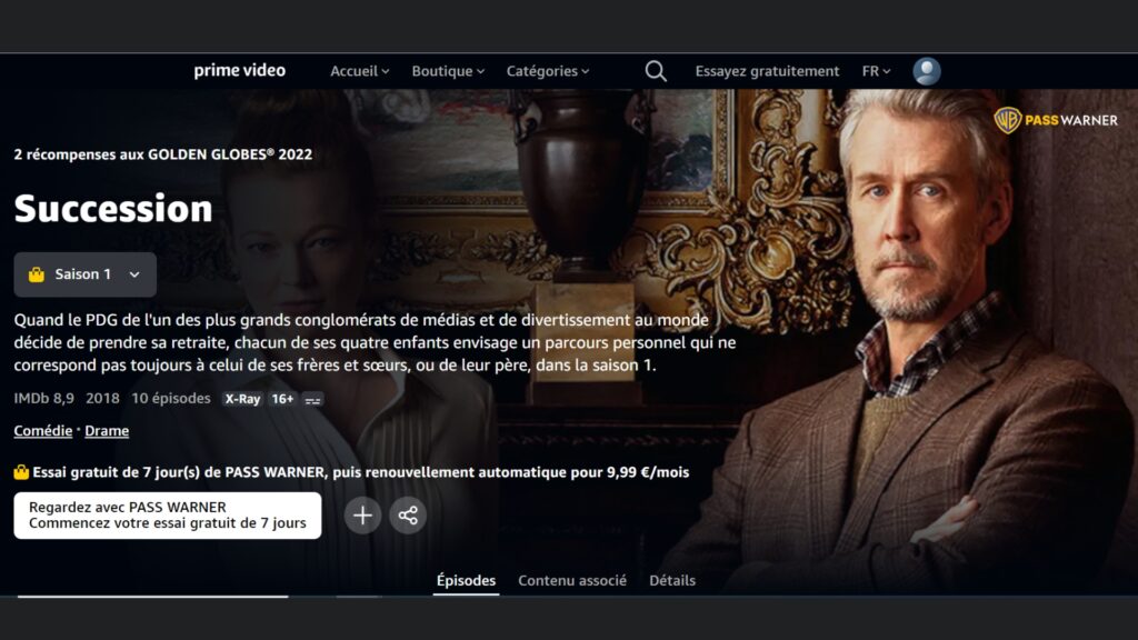 La série Sucession est disponible sur Amazon Prime, mais pour combien de temps ? // Source : Amazon Prime La série Sucession est disponible sur Amazon Prime, mais pour combien de temps ? // Source : Amazon Prime